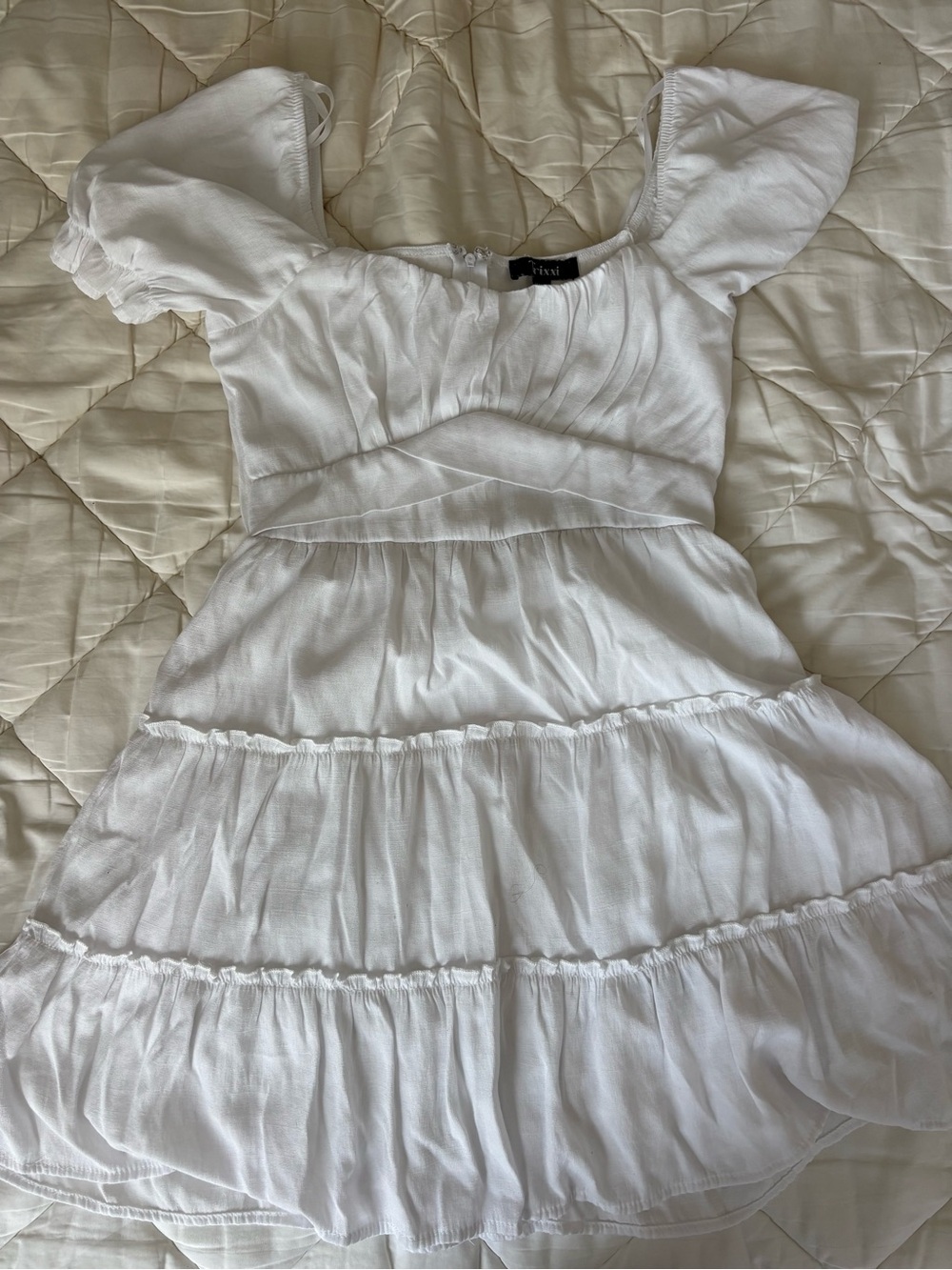 Trixxi White Tiered Puff Sleeve Girls Dress